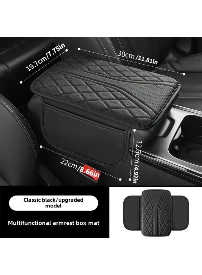 Beige Universal Car Armrest Cushion With Storage Pocket Ergonomic Elbow Support - Image 4
